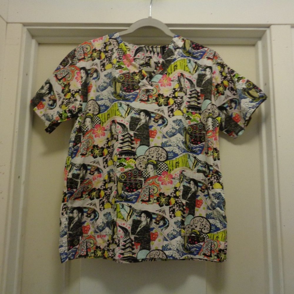 ASIAN INSPIRED W LADIES  SCRUB TOP, COTTON M